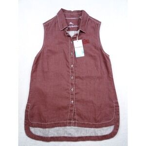 Montana Grizzlies Top Womens S Red Button Up Sleeveless Linen Tommy Bahama NWT
